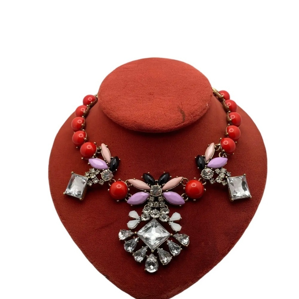 J. Crew Red and Pink Beaded Necklace